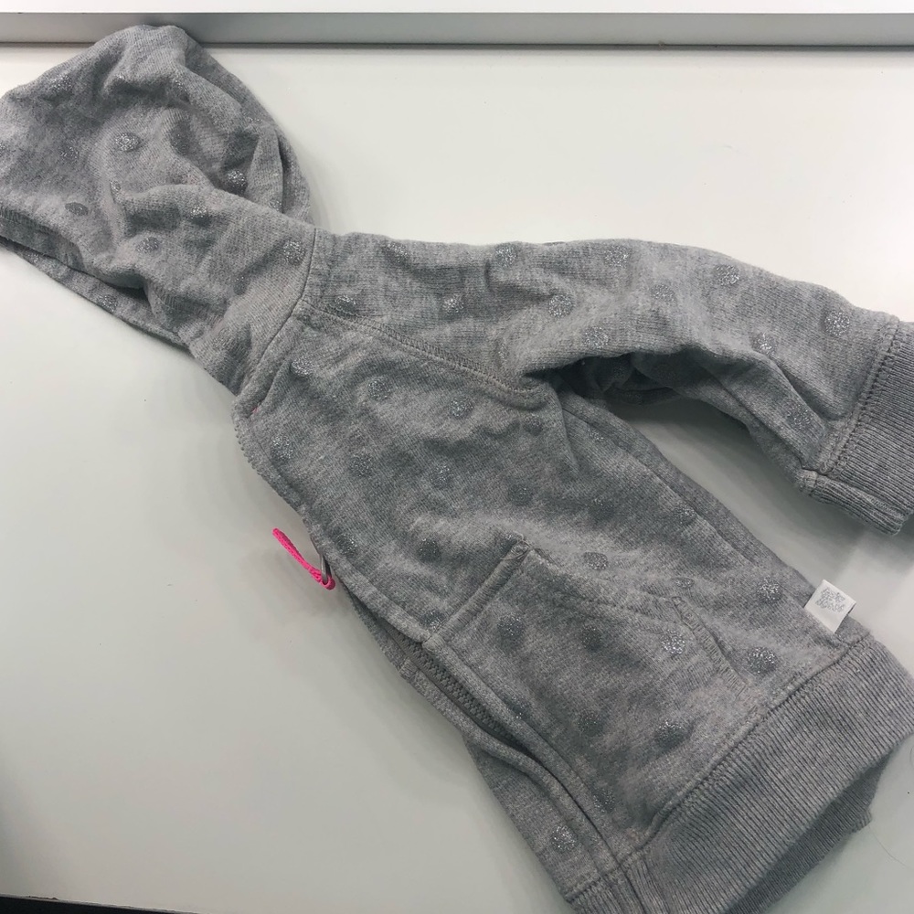 Baby grey polka dot hooded sweatshirt. Sz 6m. EUC
